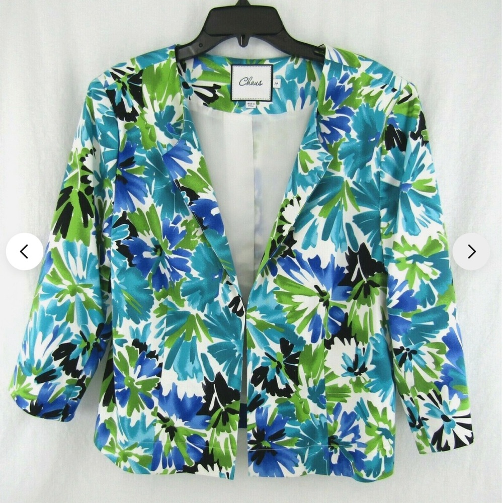 Chaus Blue Green White Floral Jacket - Picture 16 of 16